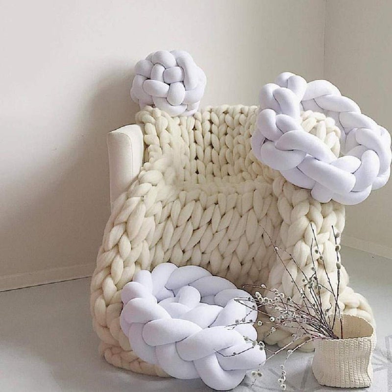 MLMGUO Chunky Knit Blanket Hand Made Merino Wool Throw Boho Bedroom Sofa Home Decor Giant Yarn(Ivory White 40"x60") - Image 4